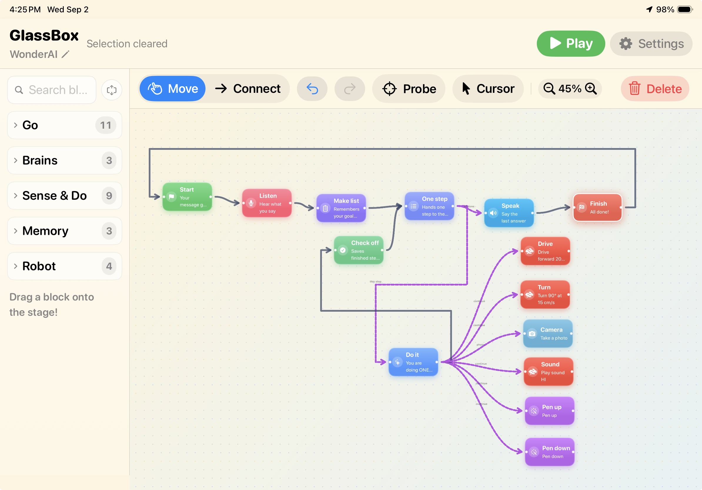 GlassBox visual programming canvas for physical AI